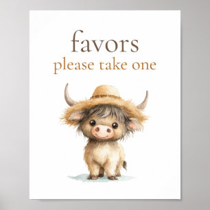 Cute Highland Cow Favors Sign Baby Shower
