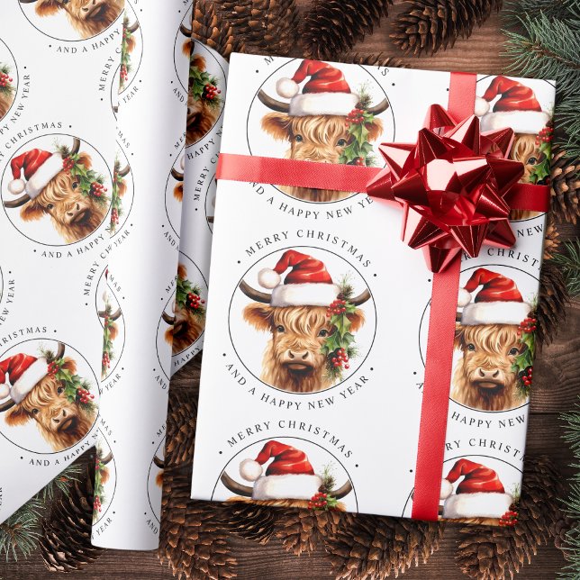 Cute Highland Cow Festive Farm Merry Christmas Wrapping Paper Sheet (Creator Uploaded)