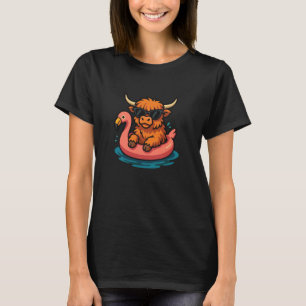 Cute Highland Cow Flamingo Pool Float Summer Vibes T-Shirt