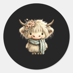 Cute highland cow floral boho farm animal cowgirl classic round sticker