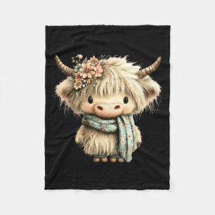 Cute highland cow floral boho farm animal cowgirl fleece blanket