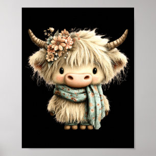 Cute highland cow floral boho farm animal cowgirl poster
