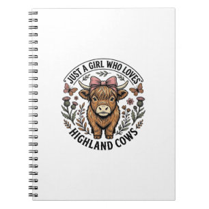 Cute Highland Cow Girl Vintage Floral Shirt Design Notebook