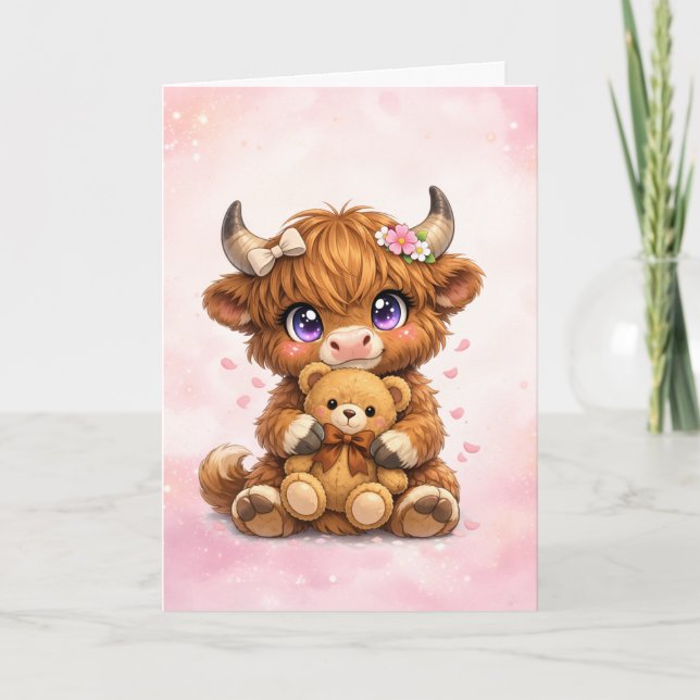 Cute Highland Cow Greeting Card (Front)