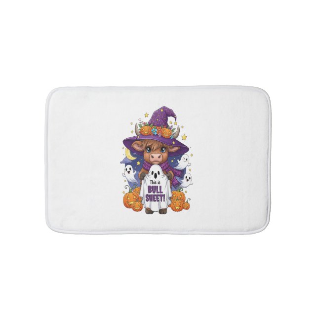 Cute Highland Cow Halloween Bath Mat (Front)
