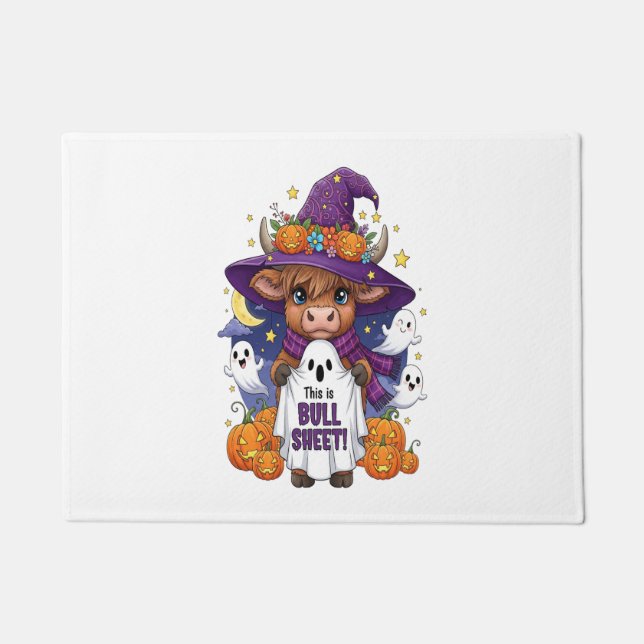 Cute Highland Cow Halloween Doormat (Front)