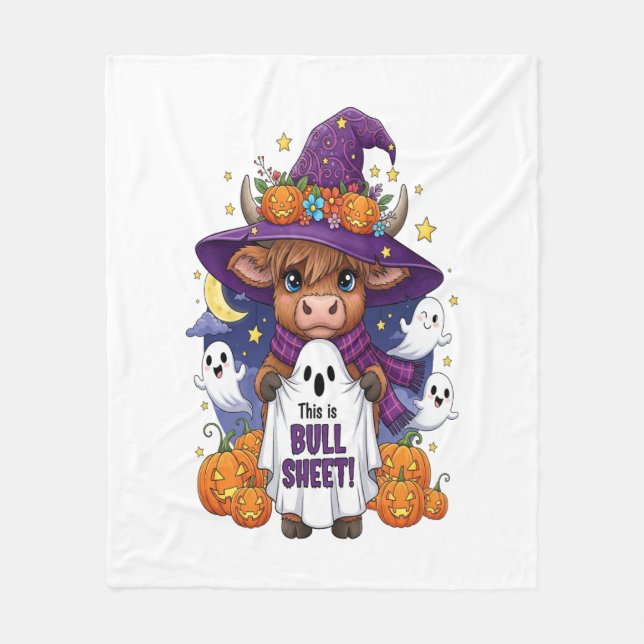 Cute Highland Cow Halloween Fleece Blanket (Front)
