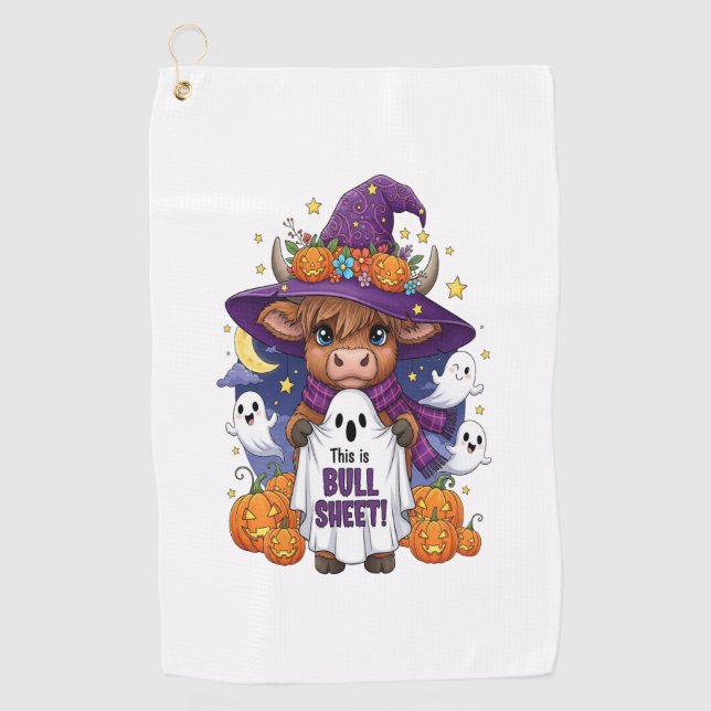 Cute Highland Cow Halloween Golf Towel (Front)