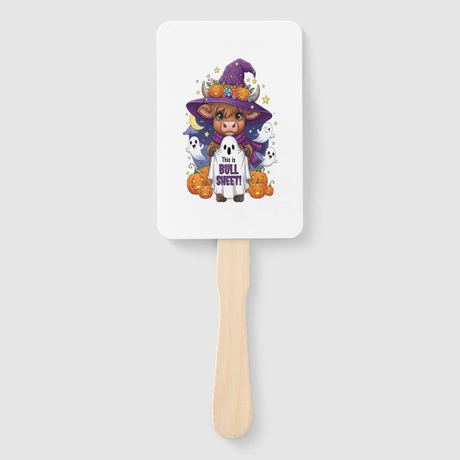 Cute Highland Cow Halloween Hand Fan (Front)