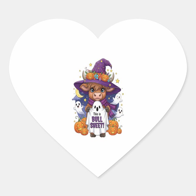 Cute Highland Cow Halloween Heart Sticker (Front)