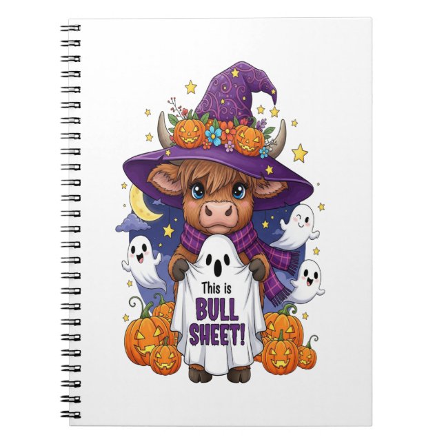 Cute Highland Cow Halloween Notebook (Front)
