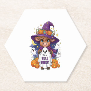 Cute Highland Cow Halloween Paper Coaster