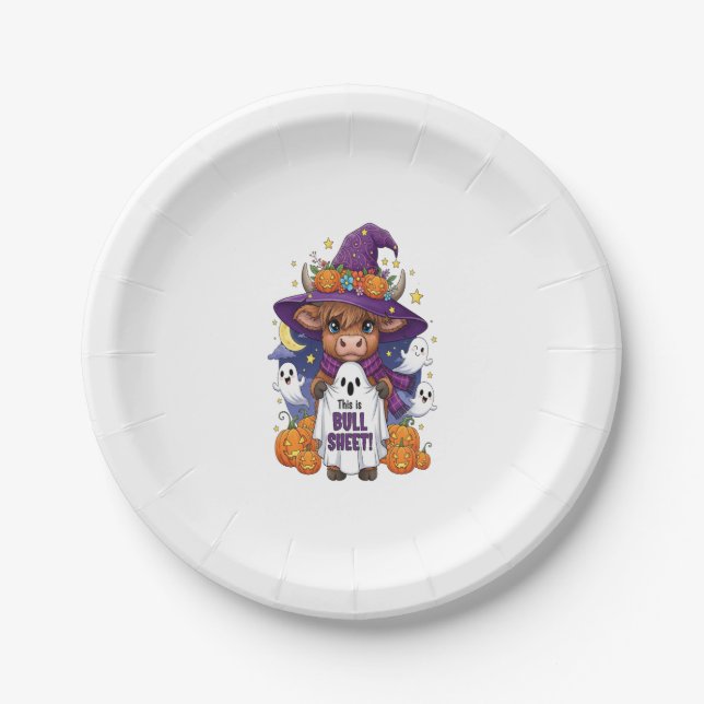 Cute Highland Cow Halloween Paper Plate (Front)
