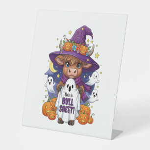 Cute Highland Cow Halloween Pedestal Sign