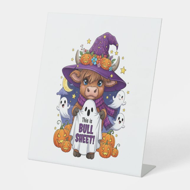 Cute Highland Cow Halloween Pedestal Sign (Front)