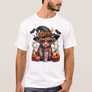Cute Highland Cow Halloween T-Shirt Design