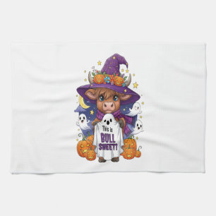 Cute Highland Cow Halloween Tea Towel