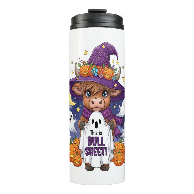 Cute Highland Cow Halloween Thermal Tumbler (Front)