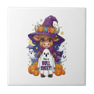 Cute Highland Cow Halloween Tile