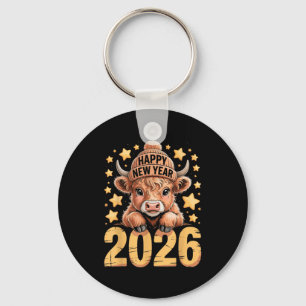 Cute Highland Cow Happy New Year 2026 Tee Funny An Key Ring