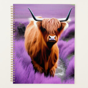 Cute Highland Cow in Lavender Field   Planner