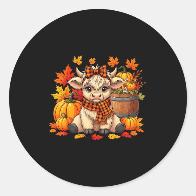 Cute Highland Cow In Plaid F Autumn Fall Season Ar Classic Round Sticker (Front)