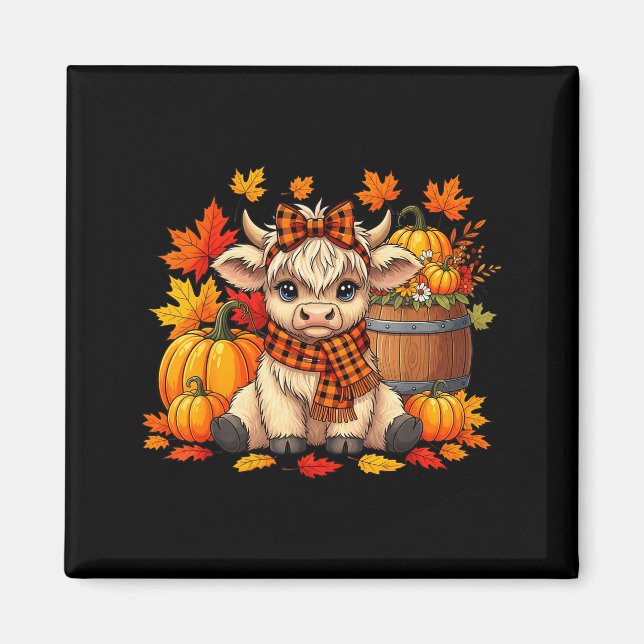 Cute Highland Cow In Plaid F Autumn Fall Season Ar Magnet (Front)