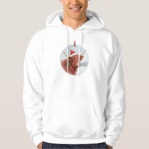 Cute Highland Cow in Santa Hat Christmas Sweatshir Hoodie