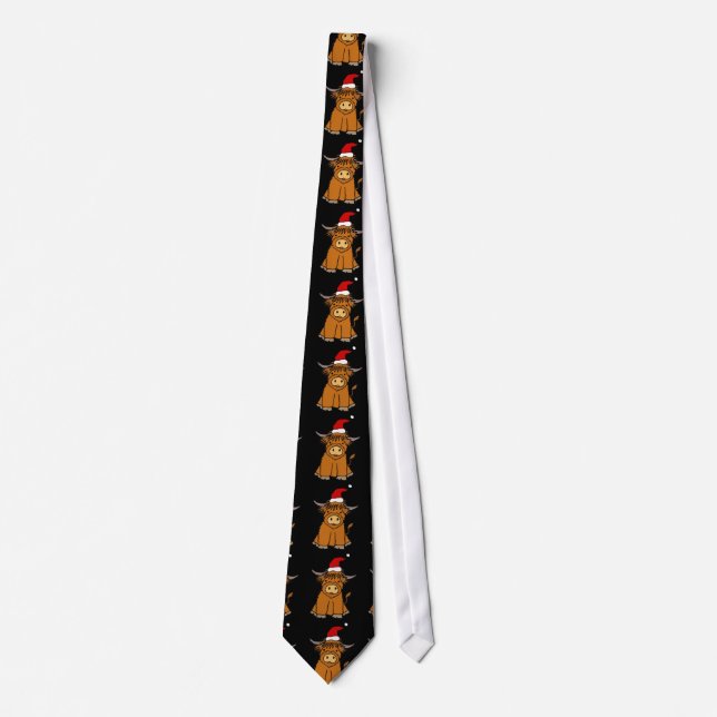 Cute Highland Cow in Santa hat Christmas Tie (Front)