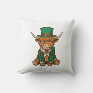 Cute Highland Cow Irish Clover Vintage Shirt Desig Cushion