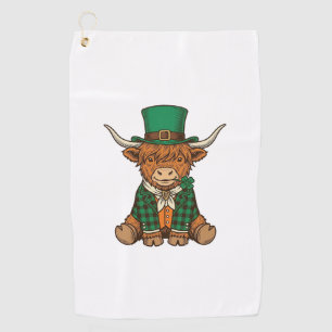 Cute Highland Cow Irish Clover Vintage Shirt Desig Golf Towel