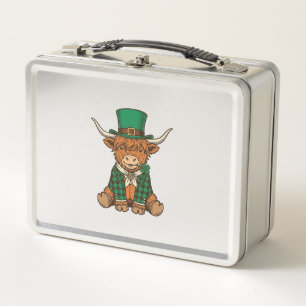 Cute Highland Cow Irish Clover Vintage Shirt Desig Metal Lunch Box