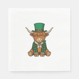 Cute Highland Cow Irish Clover Vintage Shirt Desig Napkin