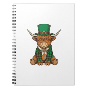 Cute Highland Cow Irish Clover Vintage Shirt Desig Notebook