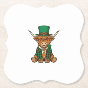 Cute Highland Cow Irish Clover Vintage Shirt Desig Paper Coaster