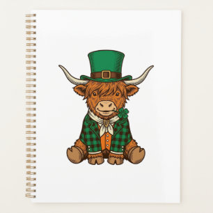 Cute Highland Cow Irish Clover Vintage Shirt Desig Planner