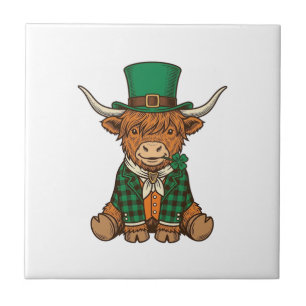 Cute Highland Cow Irish Clover Vintage Shirt Desig Tile