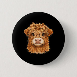 Cute Highland Cow Leopard Bow Glasses Farm Animal 6 Cm Round Badge