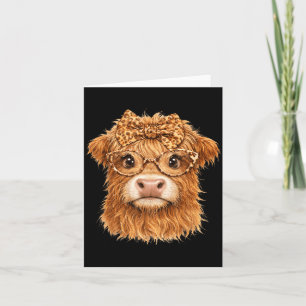 Cute Highland Cow Leopard Bow Glasses Farm Animal Card
