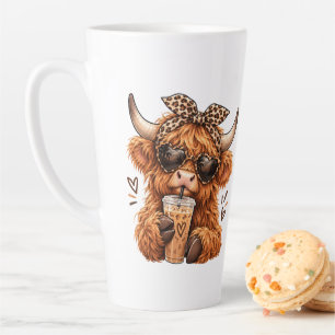 Cute Highland Cow Leopard Print Iced Coffee Lover Latte Mug
