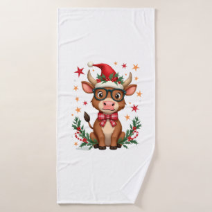 Cute Highland Cow Lover Santa Hat Western Christma Bath Towel