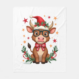 Cute Highland Cow Lover Santa Hat Western Christma Fleece Blanket