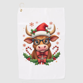 Cute Highland Cow Lover Santa Hat Western Christma Golf Towel