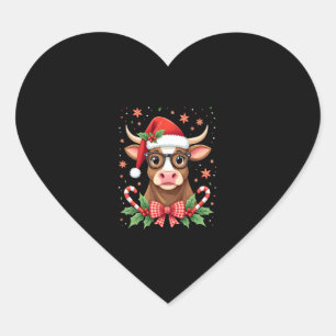 Cute Highland Cow Lover Santa Hat Western Christma Heart Sticker