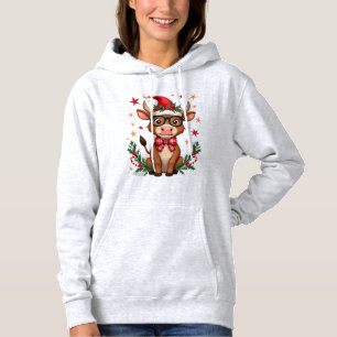 Cute Highland Cow Lover Santa Hat Western Christma Hoodie