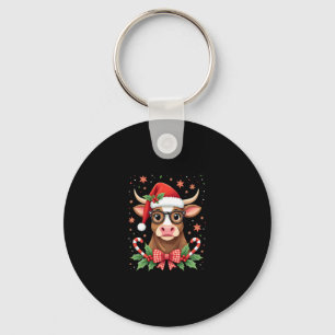 Cute Highland Cow Lover Santa Hat Western Christma Key Ring