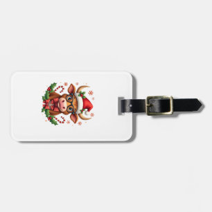Cute Highland Cow Lover Santa Hat Western Christma Luggage Tag