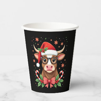 Cute Highland Cow Lover Santa Hat Western Christma Paper Cups