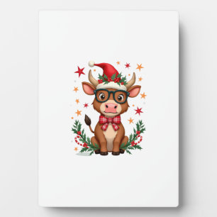 Cute Highland Cow Lover Santa Hat Western Christma Plaque