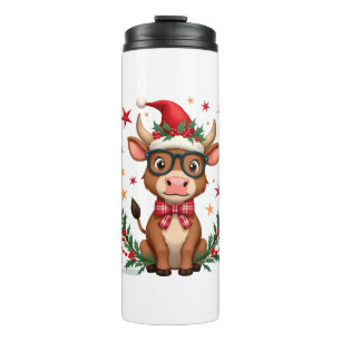 Cute Highland Cow Lover Santa Hat Western Christma Thermal Tumbler